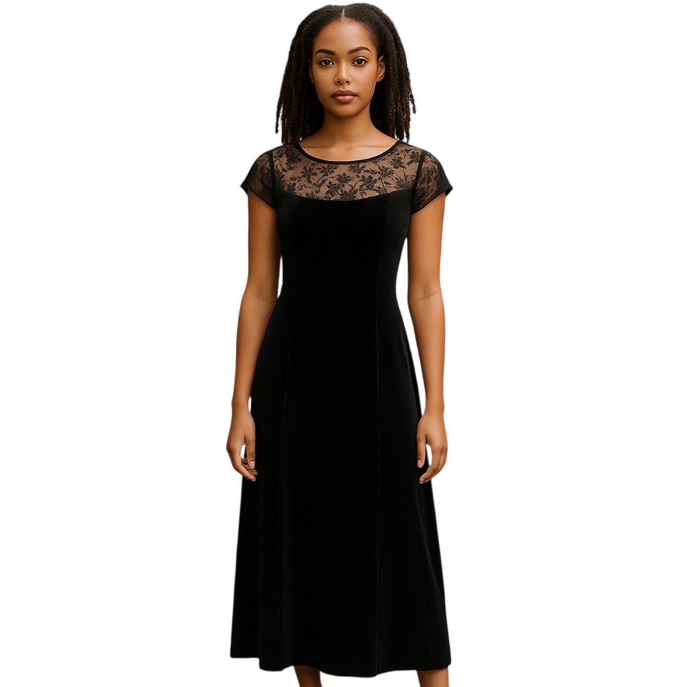 Amanda Lane Dress Womens 8 Black Velvet Lace Whimsigoth Y2K RegencyCore Vintage